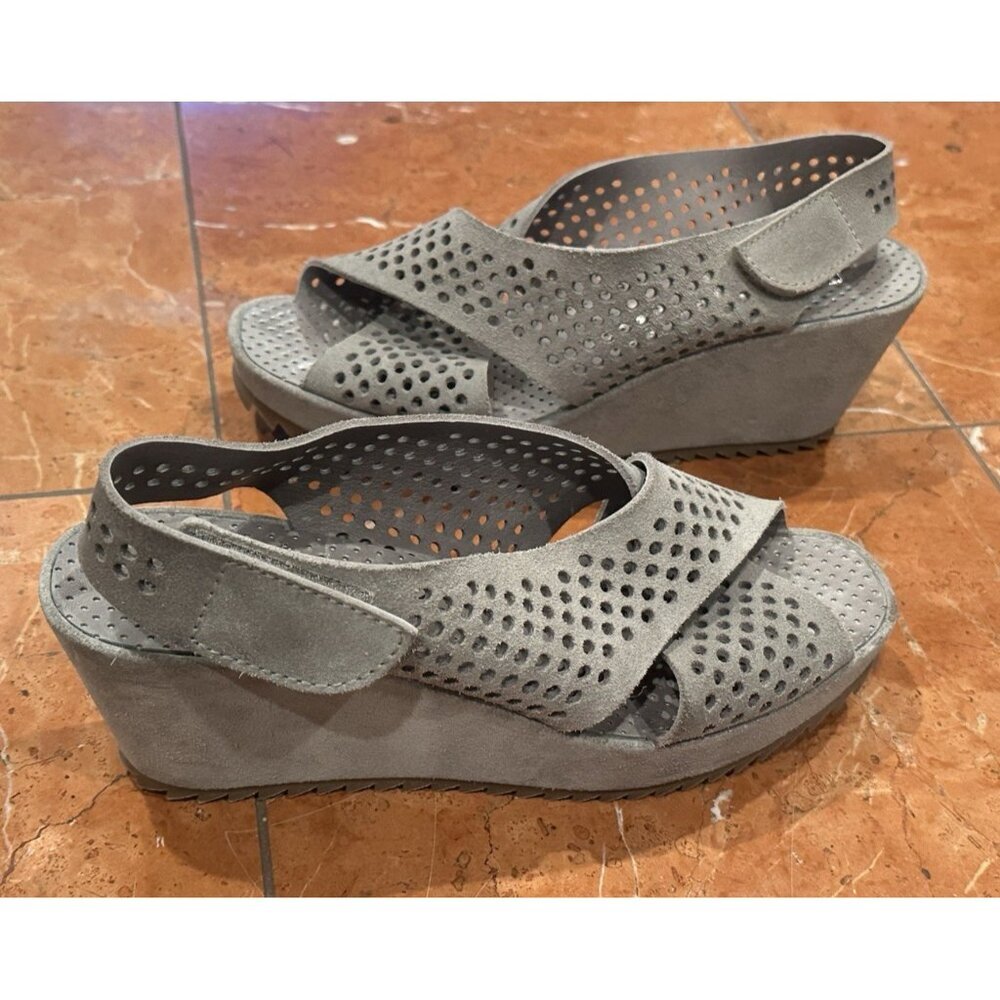 PEDRO GARCIA FEDERICA CROSSOVER GREY SUEDE LEATHER SLINGBACK SANDALS WEDGE M LN - Picture 5 of 8